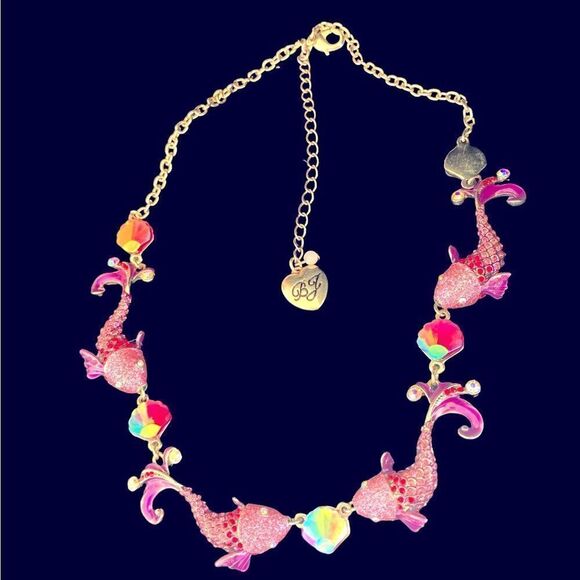 Betsey Johnson Jewelry - Betsey Johnson pink crystal enamel fish and shell necklace nwot